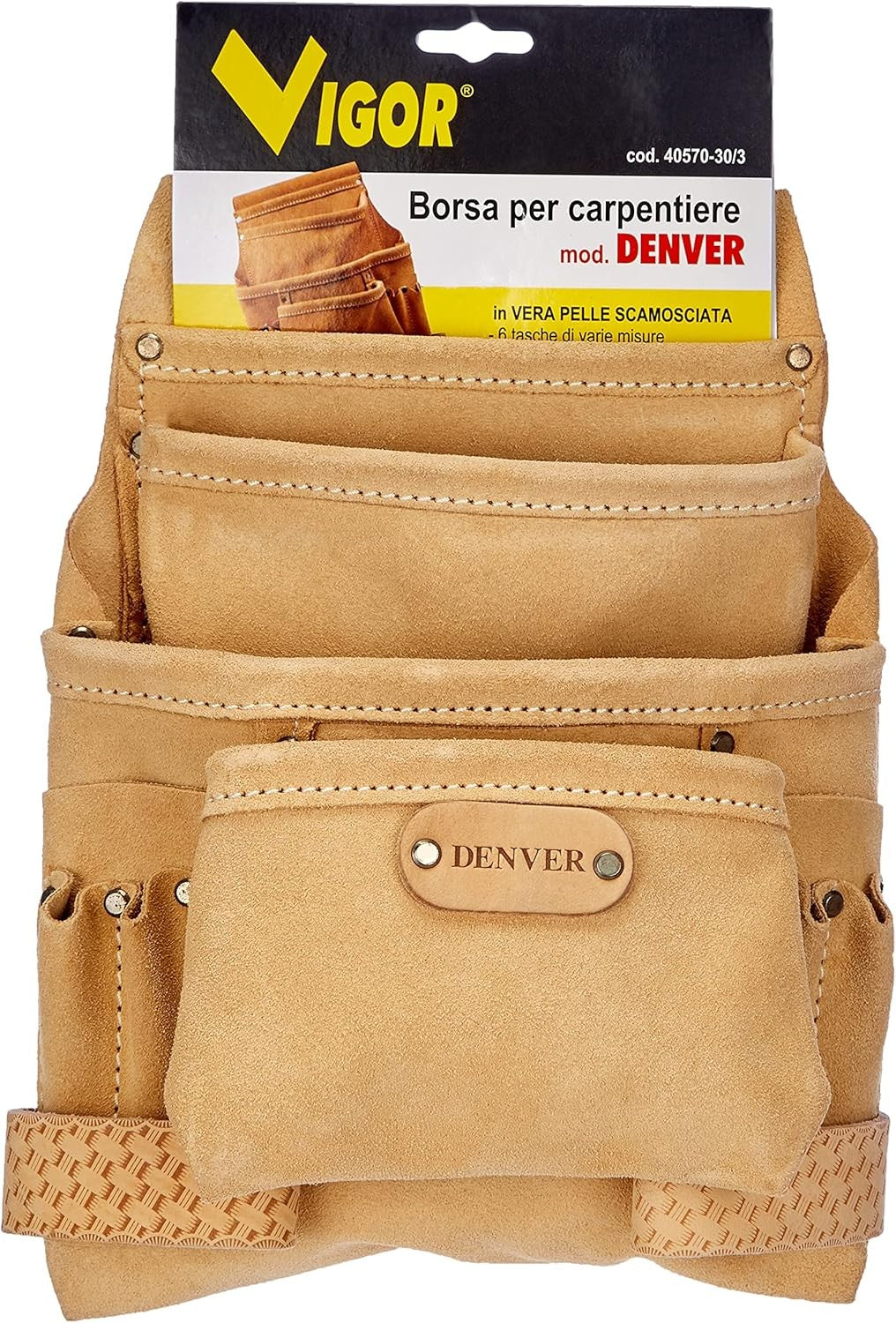 BORSA CARPENTIERE IN VERA PELLE SCAMOSCIATA 6 TASCHE DENVER VIGOR