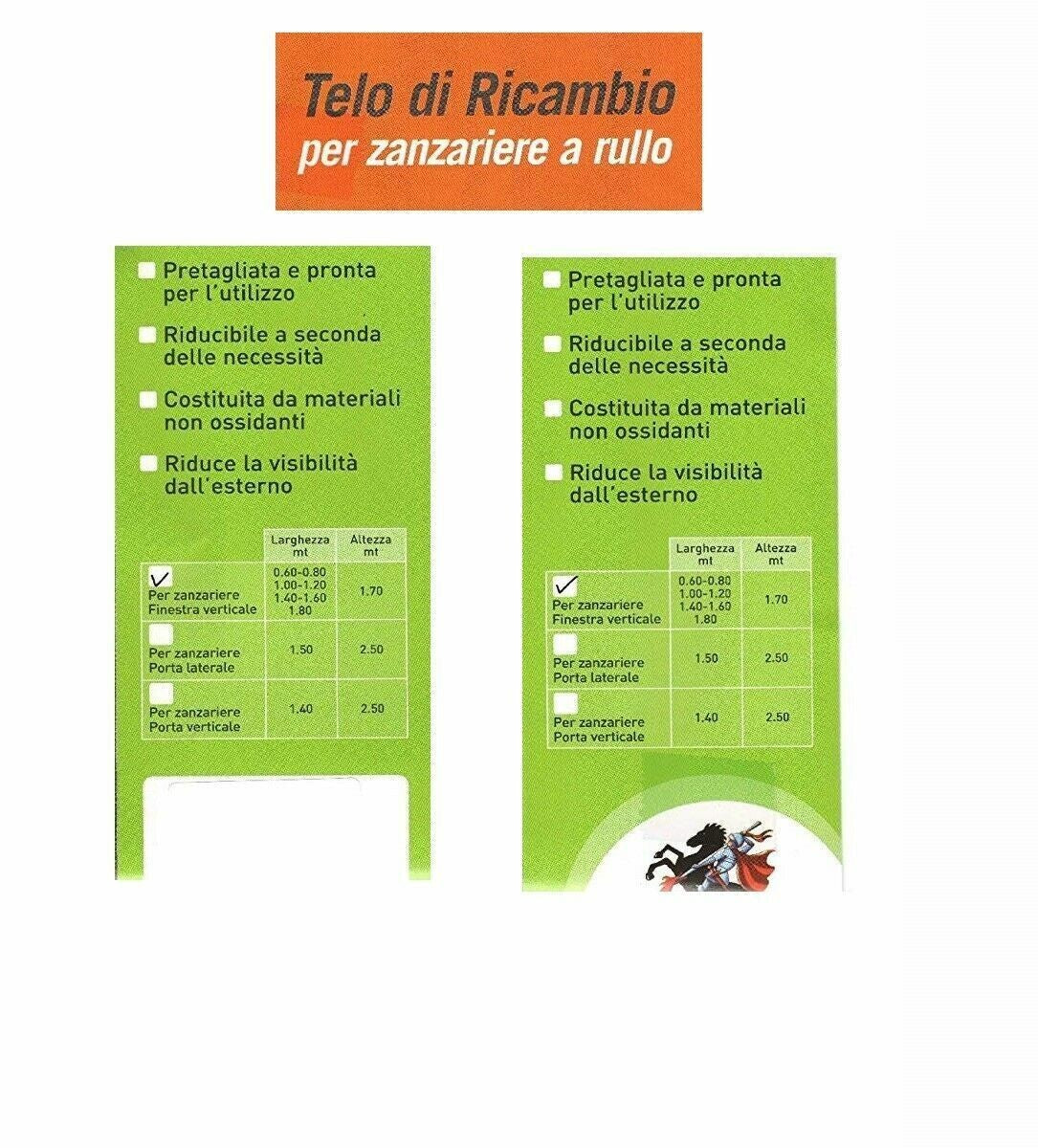 TELO RICAMBIO RETE FIBRA DI VETRO X ZANZARIERA A RULLO VERTICALE GRIGIA 140x250