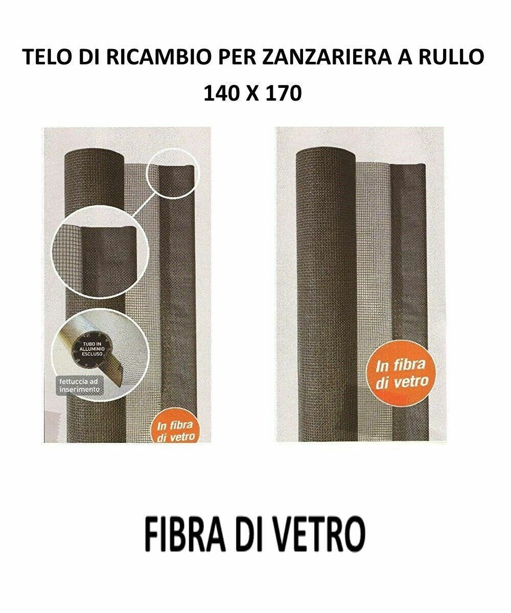TELO RICAMBIO RETE FIBRA DI VETRO X ZANZARIERA A RULLO VERTICALE GRIGIA 140x250